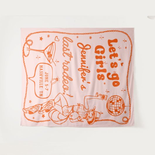 Orange Disco Cowgirl beim Bachelorette Wandteppich (Vorderseite (Horizontal))