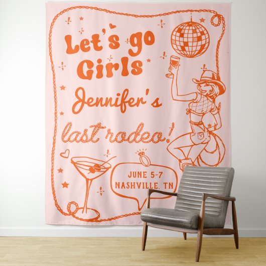 Orange Disco Cowgirl beim Bachelorette Wandteppich (Beispiel)