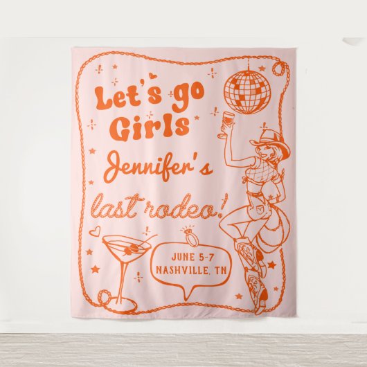 Orange Disco Cowgirl beim Bachelorette Wandteppich (Vorderseite)