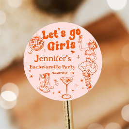 Orange Disco Cowgirl Rodeo Junggeselinnen-Abschied Runder Aufkleber