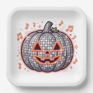 Orange Disco-Kürbis-Halloween-Papierplatten Pappteller