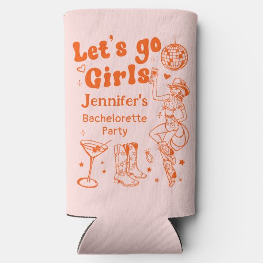 Orange Disco Rodeo Cowgirl Bachelorette Cooler Selters Dosenkühler (Rückseite)