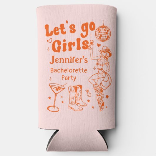 Orange Disco Rodeo Cowgirl Bachelorette Cooler Selters Dosenkühler (Vorderseite)
