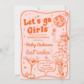 Orange Disco Rodeo Cowgirl Bachelorette Einladung (Vorderseite)