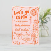 Orange Disco Rodeo Cowgirl Bachelorette Einladung (Stehend Vorderseite)