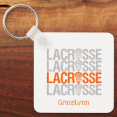 Orange Distressed Lacrosse Word Schlüsselanhänger (Vorderseite)