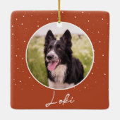 Orange Dog Foto und Name Weihnachten Keramikornament (Rückseite)