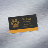 Orange Dog Paw auf schwarzem Pet Grooming Service  Magnetische Visitenkarte (Beispiel)