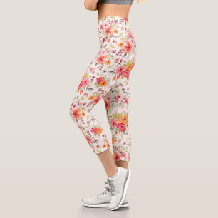 Orange Doodle Garden Blume Pattern Capri Leggings