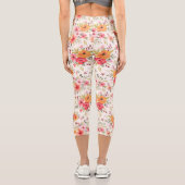 Orange Doodle Garden Blume Pattern Capri Leggings (Rückseite)