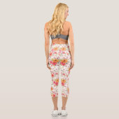 Orange Doodle Garden Blume Pattern Capri Leggings (Rückseite)