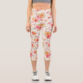 Orange Doodle Garden Blume Pattern Capri Leggings (Vorderseite)