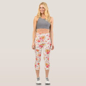 Orange Doodle Garden Blume Pattern Capri Leggings (Vorderseite)