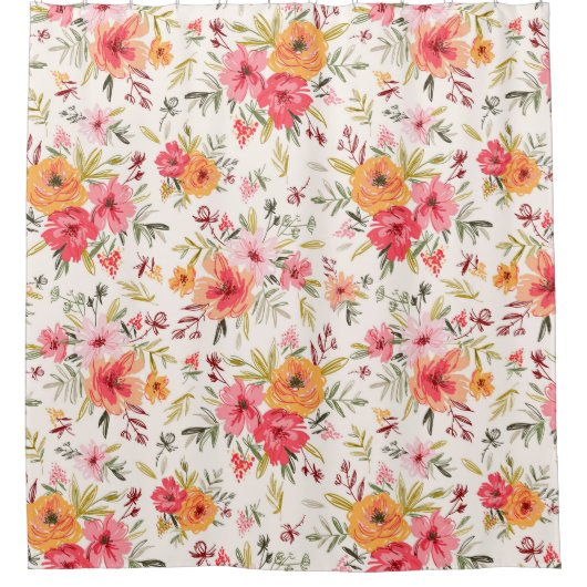 Orange Doodle Garden Blume Pattern Duschvorhang (Vorderseite)