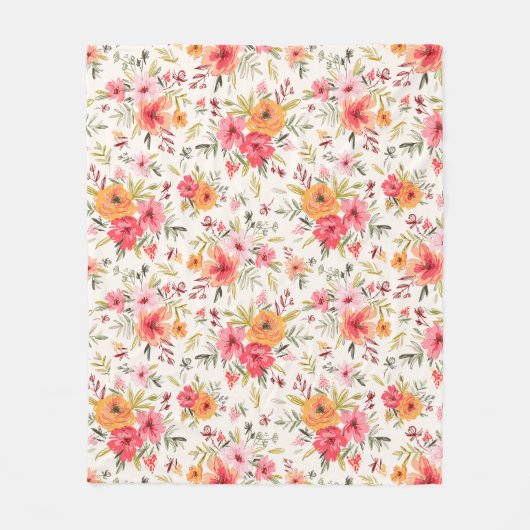 Orange Doodle Garden Blume Pattern Fleecedecke (Vorderseite)