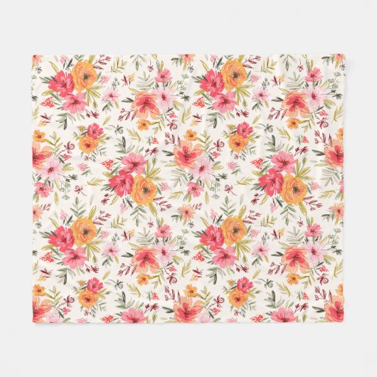 Orange Doodle Garden Blume Pattern Fleecedecke (Vorderseite (Horizontal))
