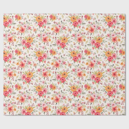 Orange Doodle Garden Blume Pattern Geschenkpapier (Flach)