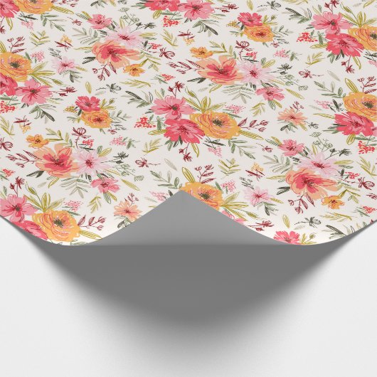 Orange Doodle Garden Blume Pattern Geschenkpapier (Ecke)