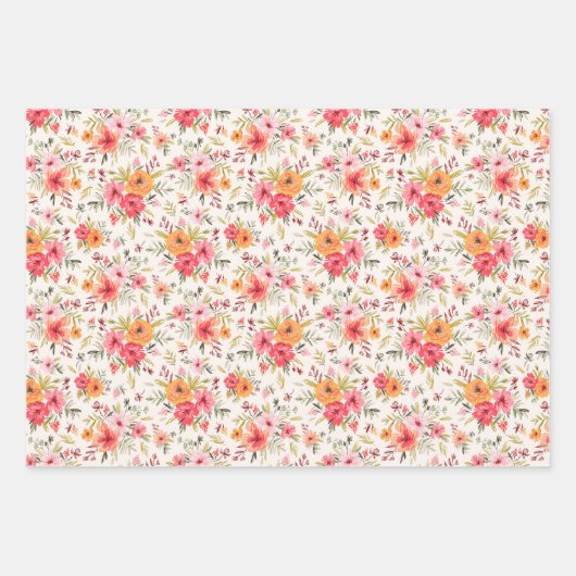 Orange Doodle Garden Blume Pattern Geschenkpapier Set (Vorderseite 2)