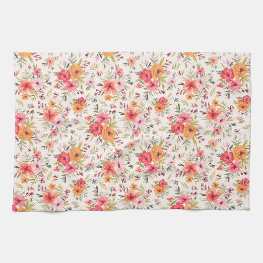 Orange Doodle Garden Blume Pattern Geschirrtuch (Horizontal)