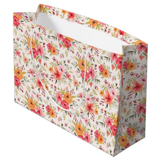 Orange Doodle Garden Blume Pattern Große Geschenktüte (Rückseite Schrägansicht)