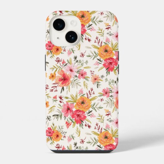 Orange Doodle Garden Blume Pattern iPhone Hülle (Rückseite)