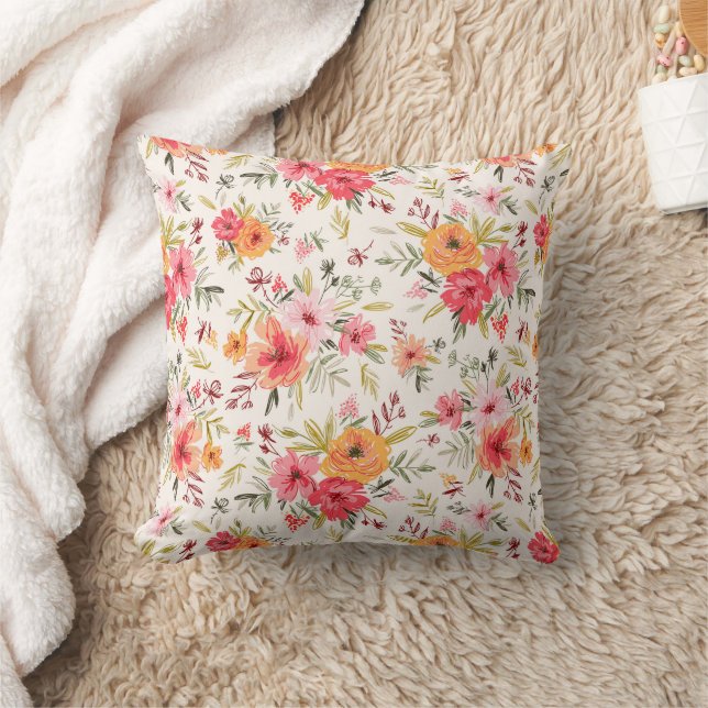 Orange Doodle Garden Blume Pattern Kissen (Decke)