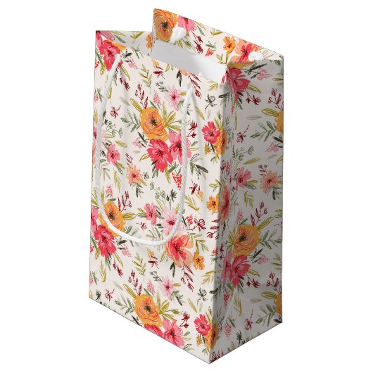 Orange Doodle Garden Blume Pattern Kleine Geschenktüte (Rückseite Schrägansicht)