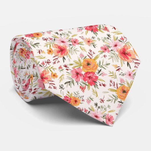 Orange Doodle Garden Blume Pattern Krawatte (Gerollt)