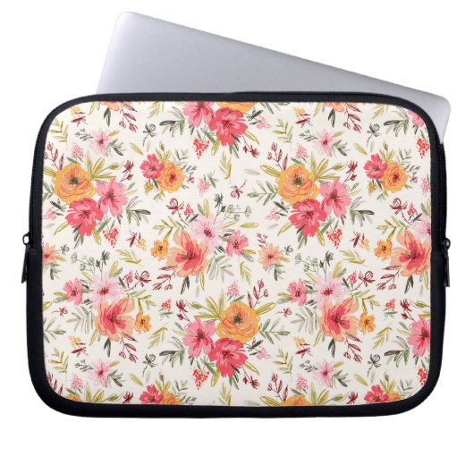 Orange Doodle Garden Blume Pattern Laptopschutzhülle (Vorderseite)