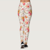 Orange Doodle Garden Blume Pattern Leggings (Rückseite)