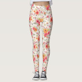 Orange Doodle Garden Blume Pattern Leggings (Vorderseite)