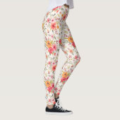 Orange Doodle Garden Blume Pattern Leggings (Rechts)