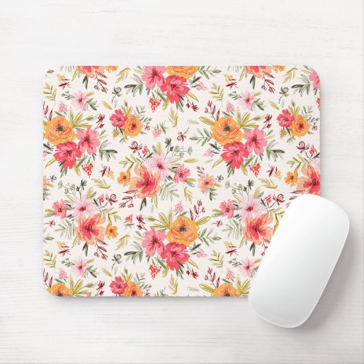 Orange Doodle Garden Blume Pattern Mousepad (Mit Mouse)