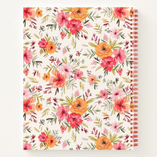 Orange Doodle Garden Blume Pattern Notizblock (Rückseite)