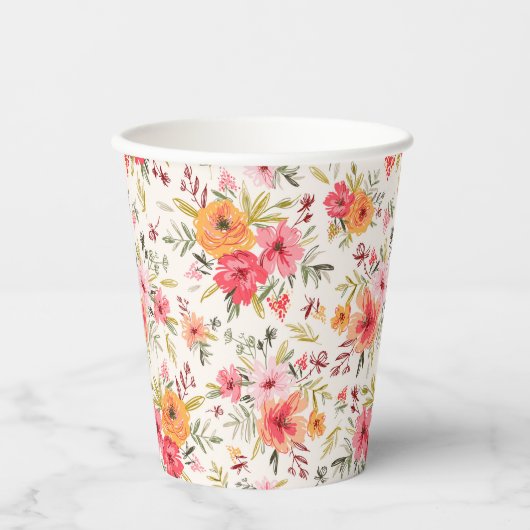 Orange Doodle Garden Blume Pattern Pappbecher (Vorderseite)