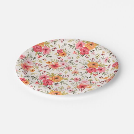 Orange Doodle Garden Blume Pattern Pappteller (Schrägansicht)