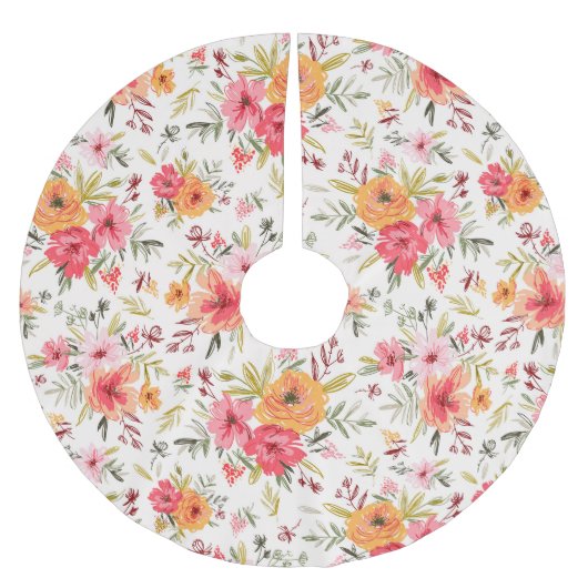 Orange Doodle Garden Blume Pattern Polyester Weihnachtsbaumdecke (Vorderseite)