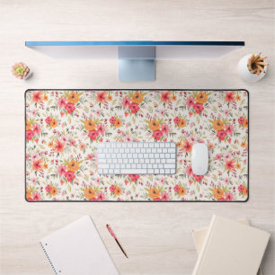 Orange Doodle Garden Blume Pattern Schreibtischunterlage