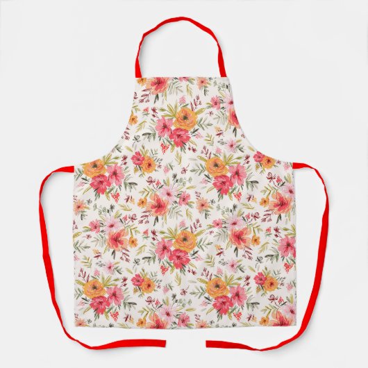 Orange Doodle Garden Blume Pattern Schürze (Vorderseite)