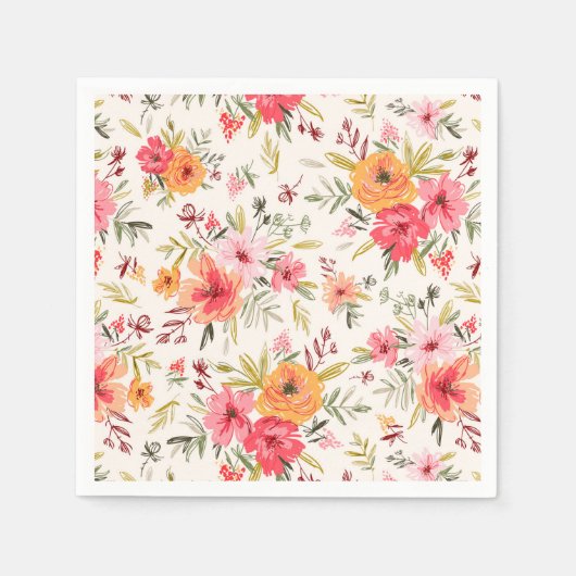 Orange Doodle Garden Blume Pattern Serviette (Vorderseite)