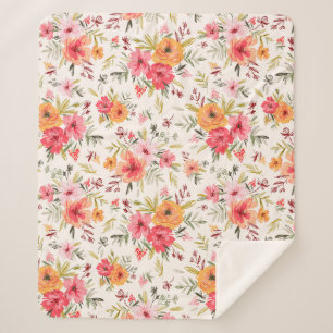 Orange Doodle Garden Blume Pattern Sherpadecke