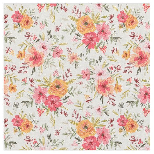 Orange Doodle Garden Blume Pattern Stoff (Nahaufnahme)