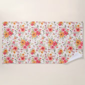 Orange Doodle Garden Blume Pattern Strandtuch (Vorderseite)