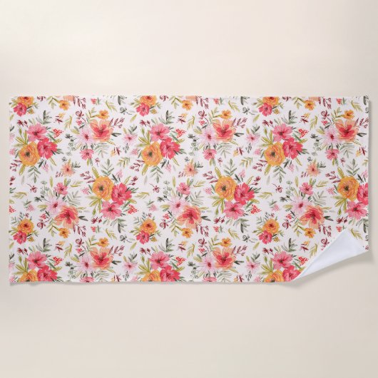 Orange Doodle Garden Blume Pattern Strandtuch (Vorderseite)