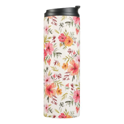 Orange Doodle Garden Blume Pattern Thermosbecher (Nach links gedreht)