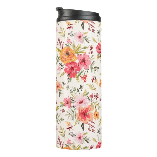 Orange Doodle Garden Blume Pattern Thermosbecher (Nach rechts gedreht)