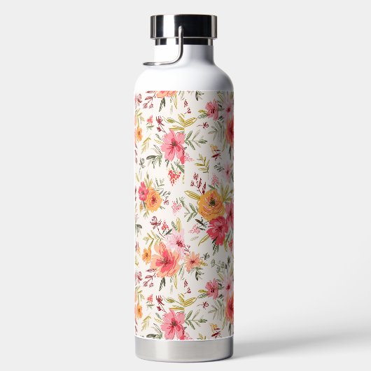 Orange Doodle Garden Blume Pattern Trinkflasche (Rechts)