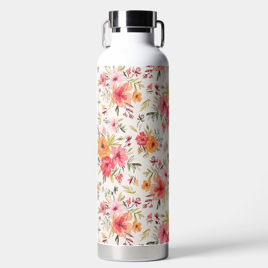 Orange Doodle Garden Blume Pattern Trinkflasche (Vorderseite)