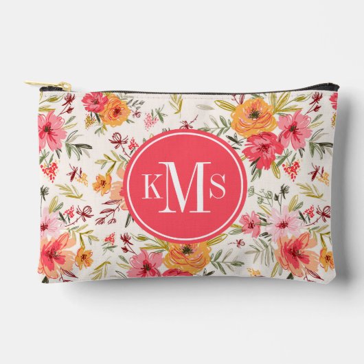 Orange Doodle Garden Blume Pattern Zubehörtasche (Vorderseite)